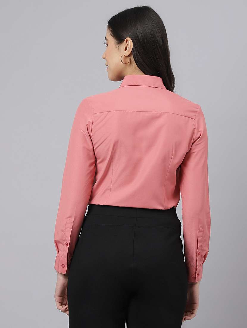 women solid collared long sleeve shirt - 22038396 -  Standard Image - 1