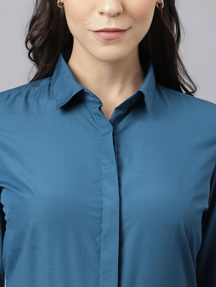 women solid collared long sleeve shirt - 22038399 - Standard Image - 4