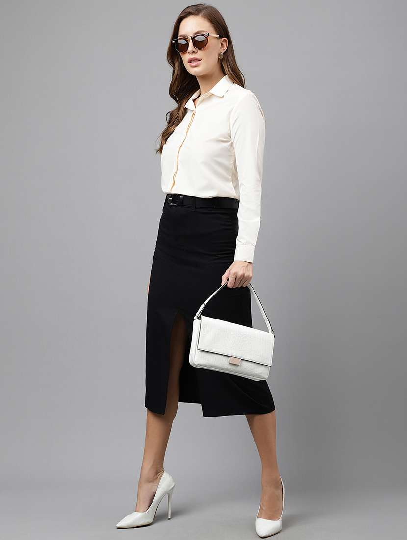 women solid collared long sleeve shirt - 22038400 -  Standard Image - 4