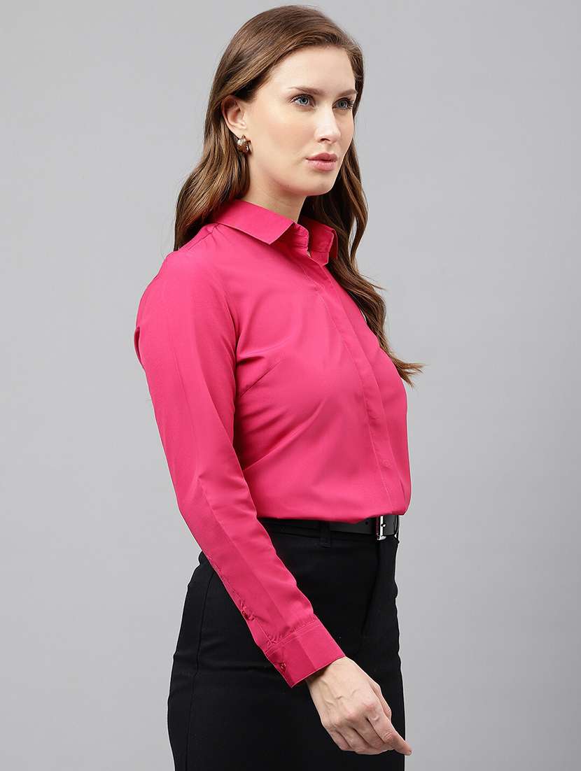 women solid collared long sleeve shirt - 22038401 -  Standard Image - 1