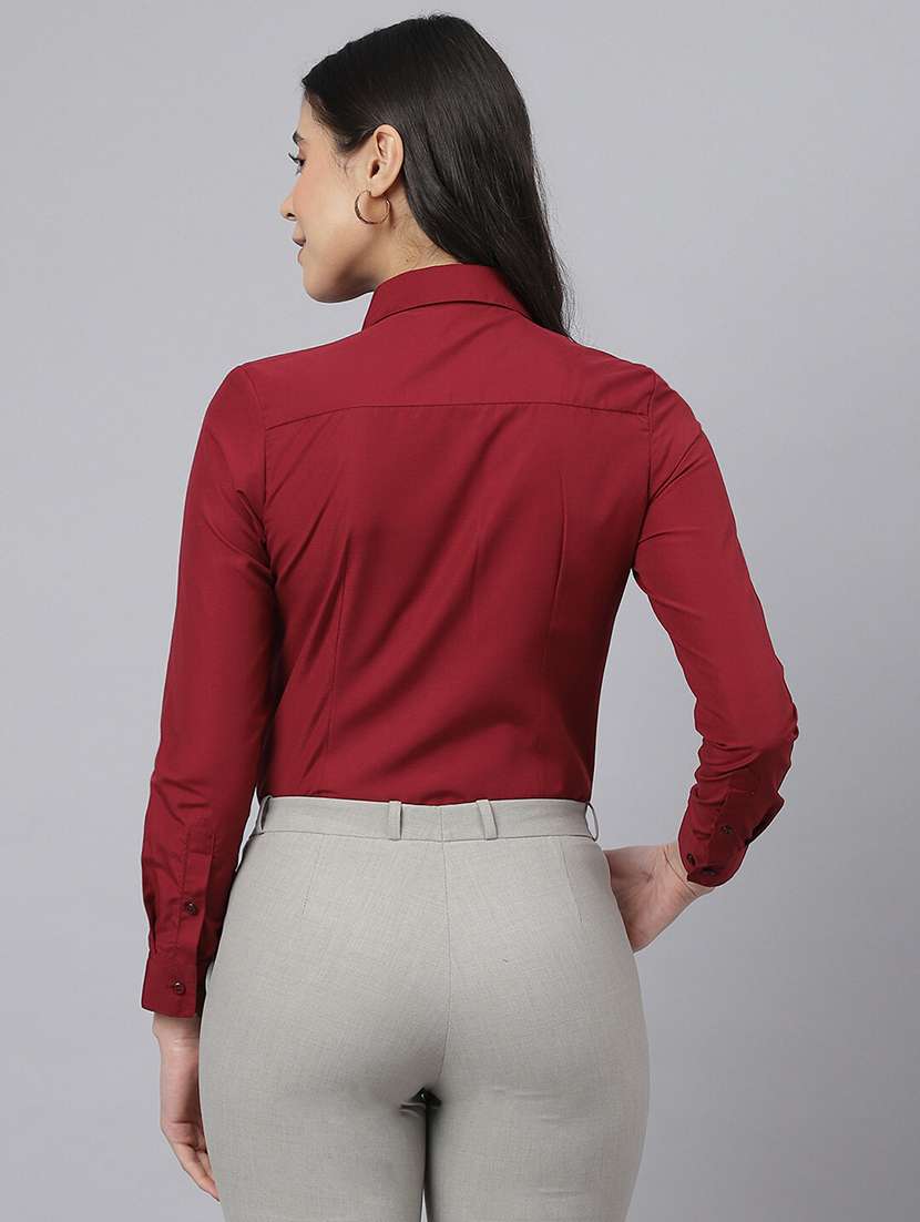 women solid collared long sleeve shirt - 22038402 -  Standard Image - 1