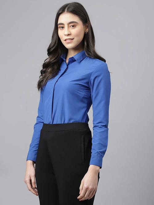 women solid collared long sleeve regular fit shirt - 22038405 - Standard Image - 0