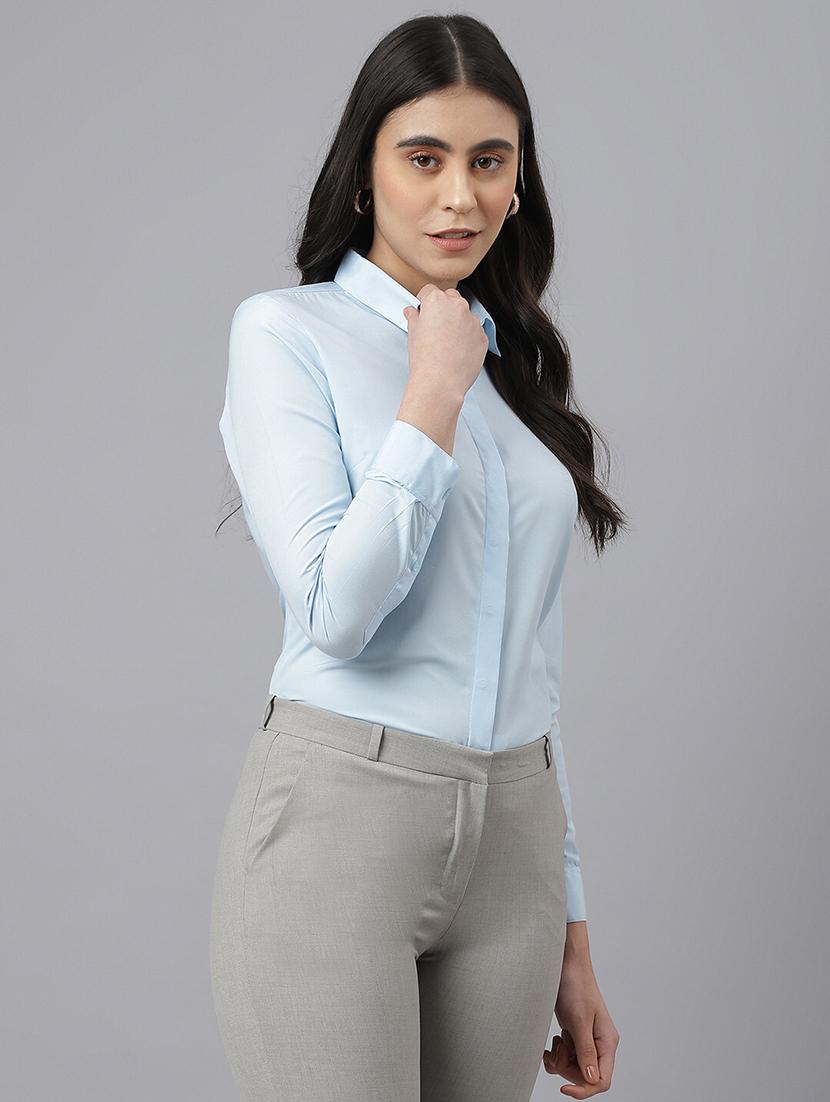 women solid collared long sleeve shirt - 22038407 - Standard Image - 1