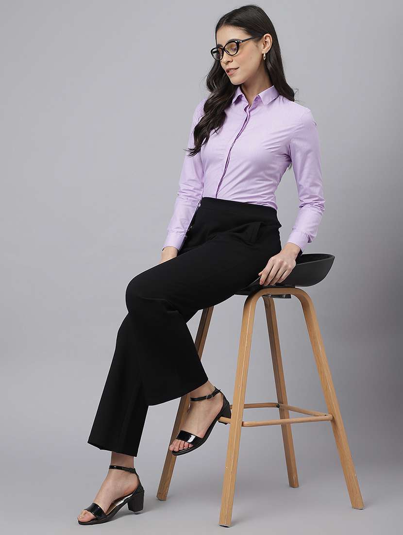 women solid collared long sleeve shirt - 22038411 -  Standard Image - 1