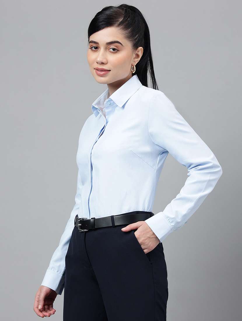women solid collared long sleeve regular fit shirt - 22038413 -  Standard Image - 1