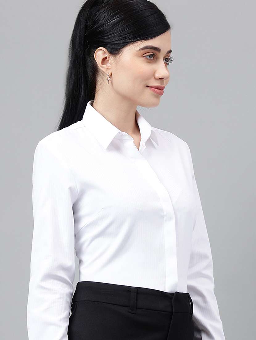 women solid collared long sleeve shirt - 22038416 -  Standard Image - 1