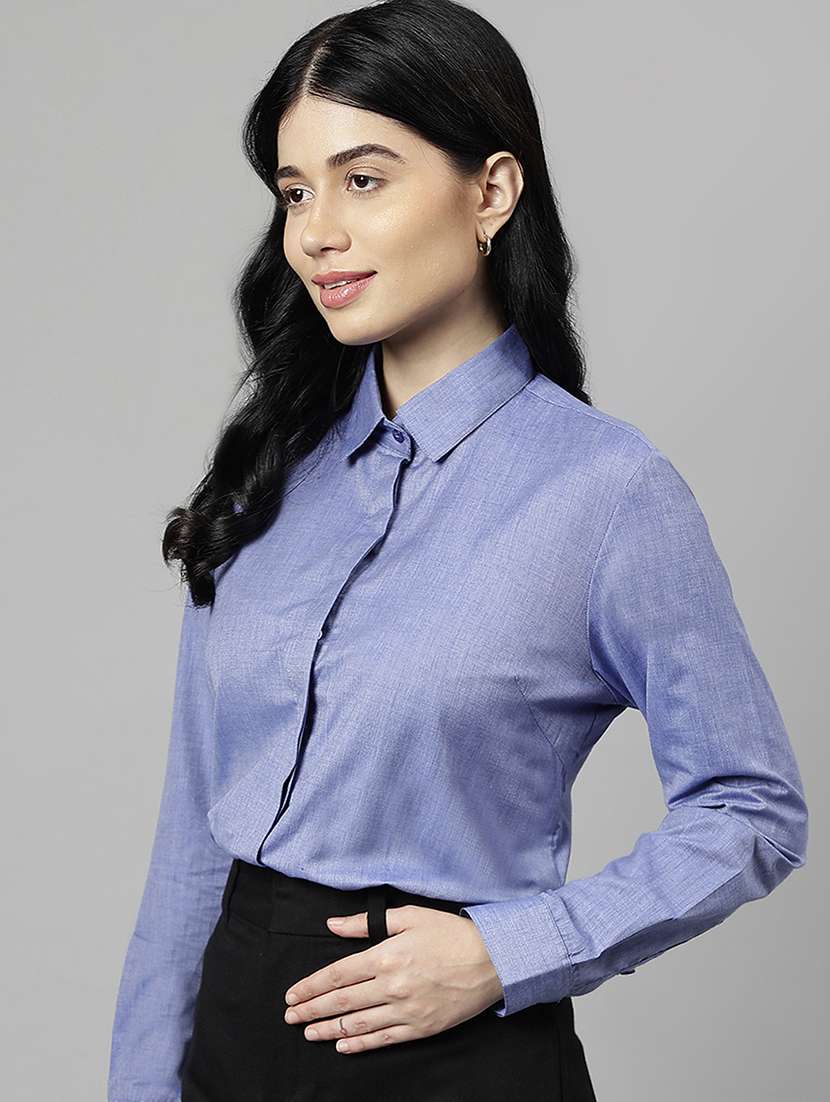 women solid collared long sleeve regular fit shirt - 22038417 -  Standard Image - 1