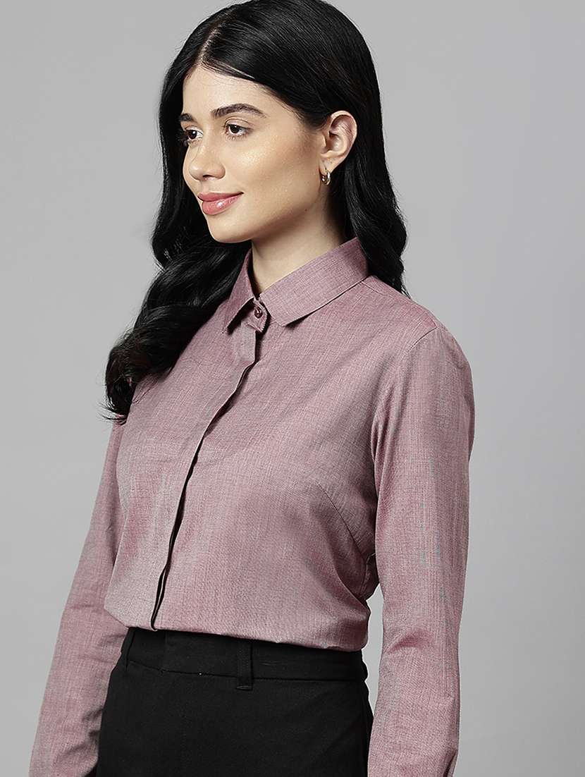 women solid collared long sleeve shirt - 22038421 -  Standard Image - 1