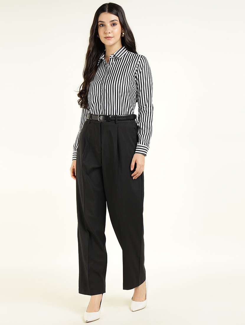 women striped collared long sleeve shirt - 22038430 -  Standard Image - 4