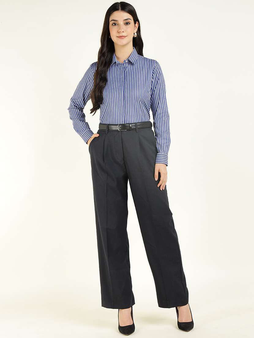 women striped collared long sleeve shirt - 22038432 - Standard Image - 4
