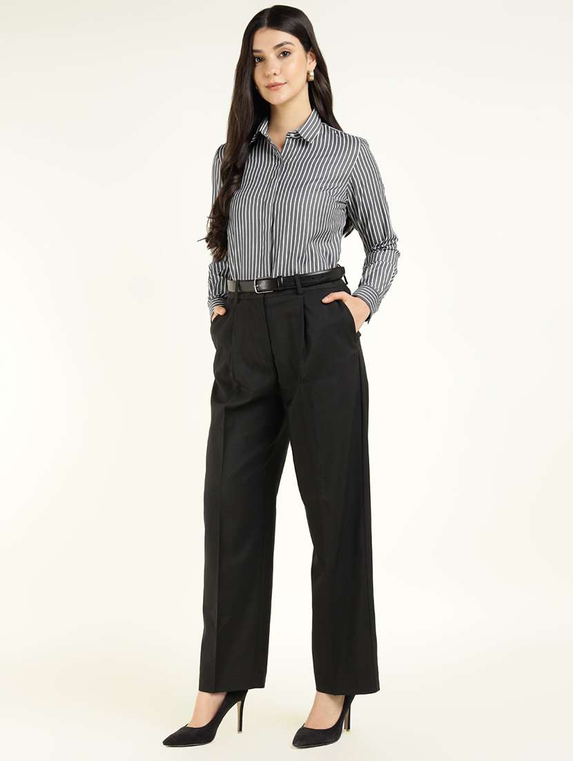 women striped collared long sleeve shirt - 22038433 -  Standard Image - 4