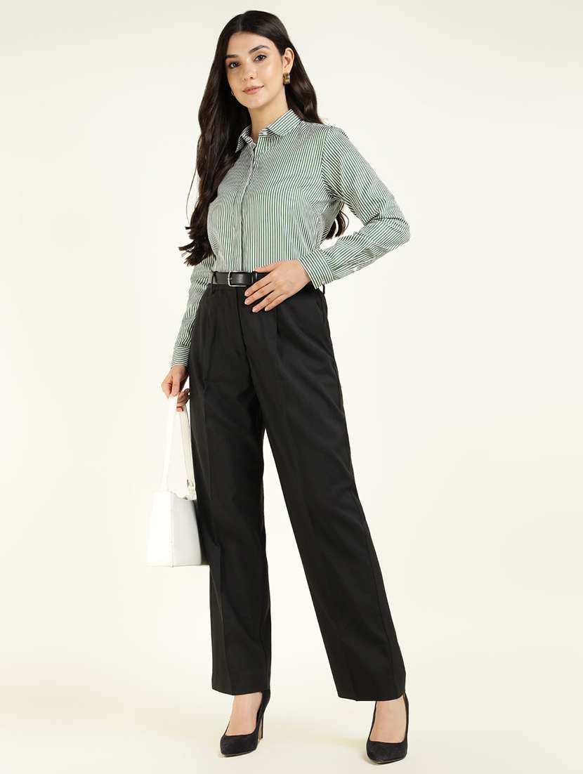 women striped collared long sleeve shirt - 22038436 -  Standard Image - 4