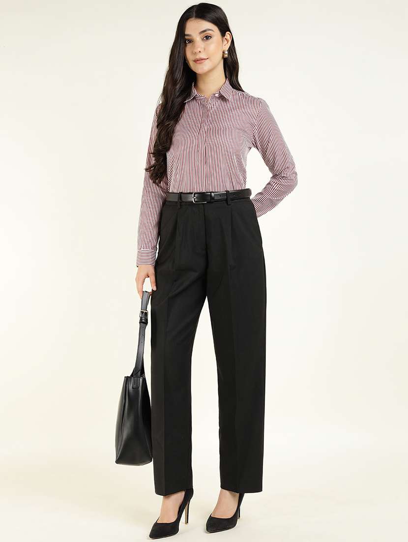 women striped collared long sleeve shirt - 22038437 -  Standard Image - 4