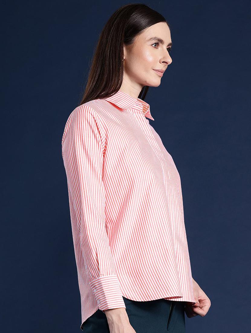 women striped collared long sleeve regular fit shirt - 22038443 - Standard Image - 1