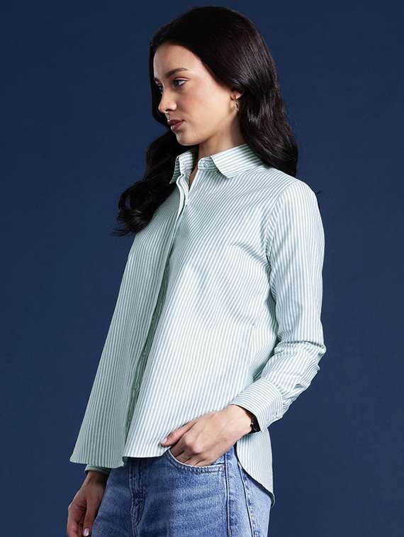 women striped collared long sleeve regular fit shirt - 22038444 -  Standard Image - 1