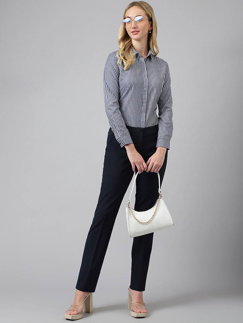 women striped collared long sleeve shirt - 22038452 - Standard Image - 4