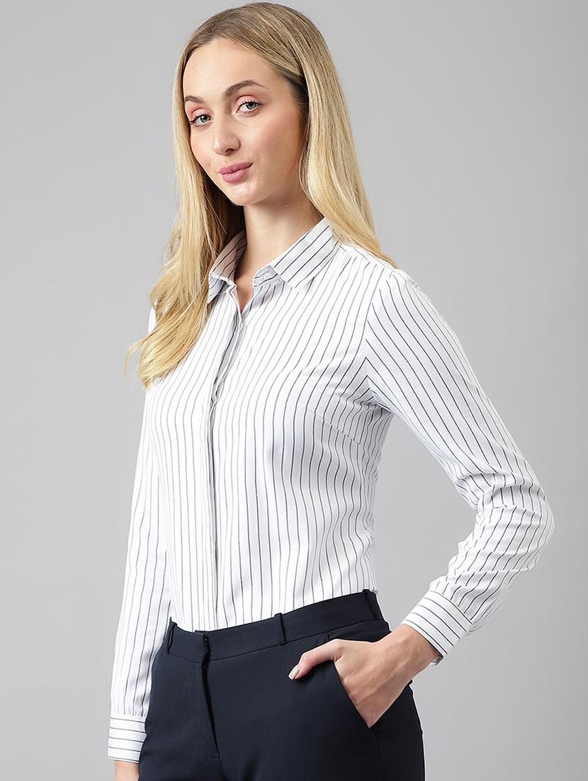 women striped collared long sleeve shirt - 22038453 - Standard Image - 1