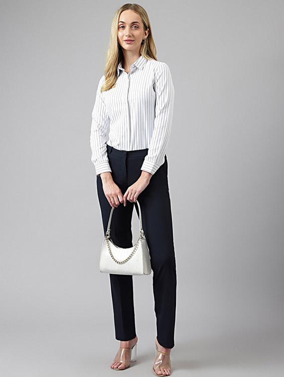 women striped collared long sleeve shirt - 22038453 - Standard Image - 4