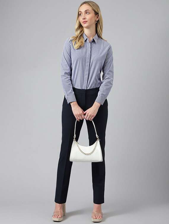 women striped collared long sleeve shirt - 22038455 -  Standard Image - 4