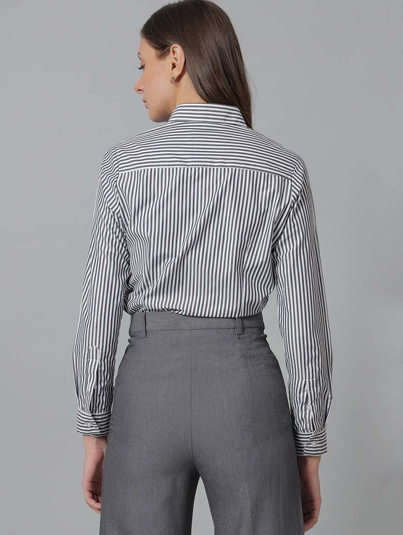 women striped collared long sleeve shirt - 22038458 -  Standard Image - 1