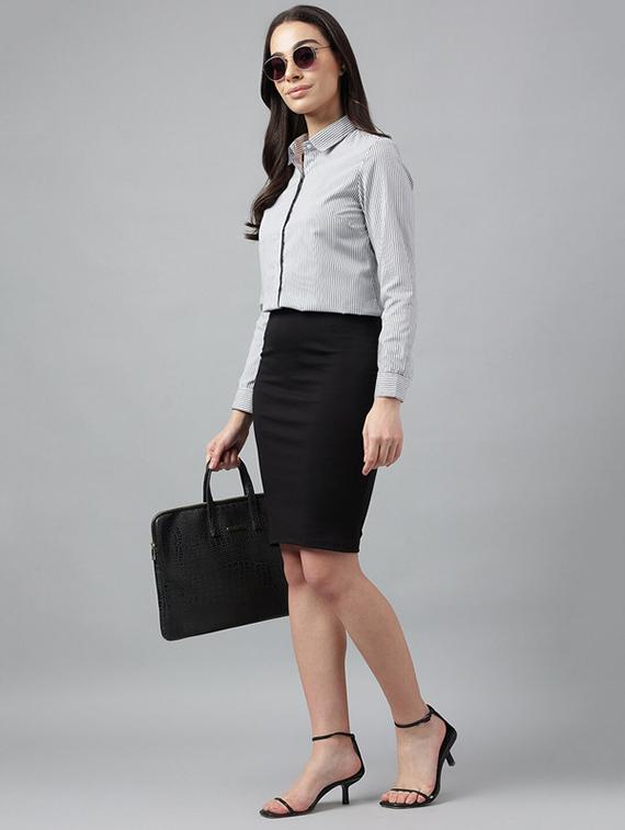 women striped collared long sleeve shirt - 22038463 - Standard Image - 1