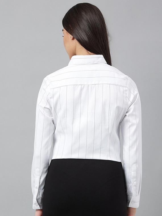 women striped collared long sleeve shirt - 22038464 - Standard Image - 1