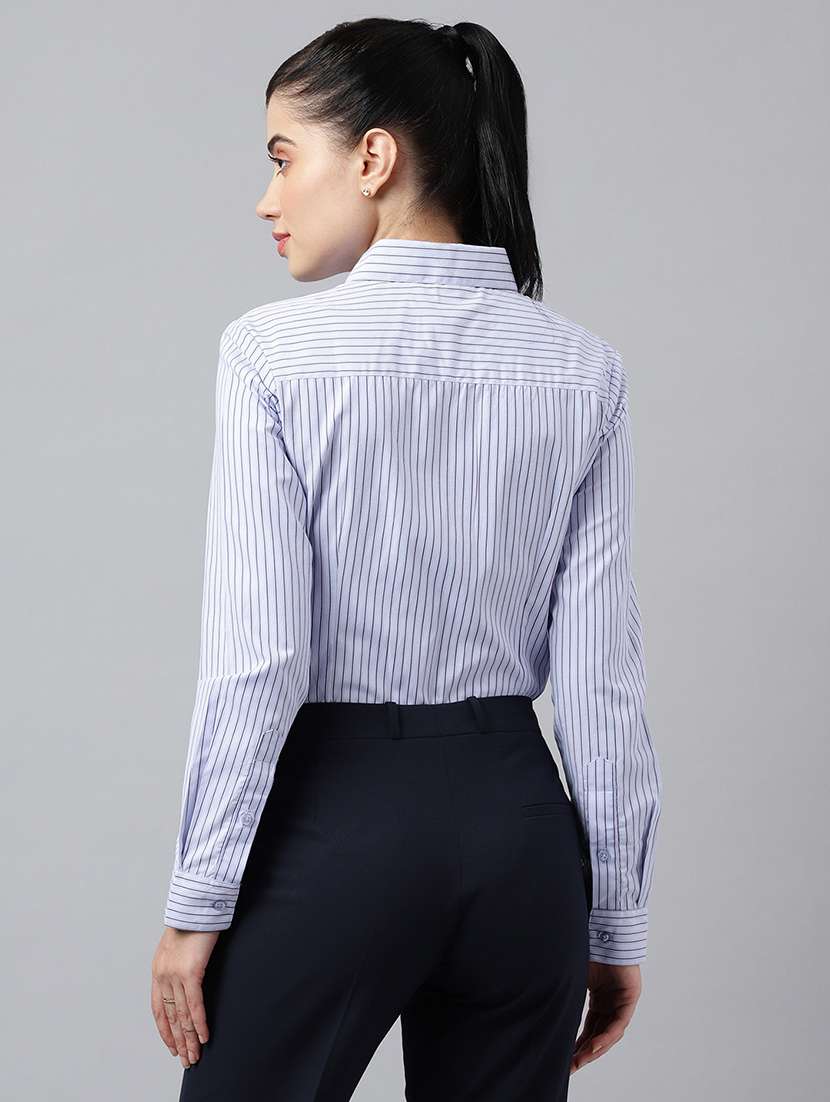 women striped collared long sleeve shirt - 22038466 -  Standard Image - 1