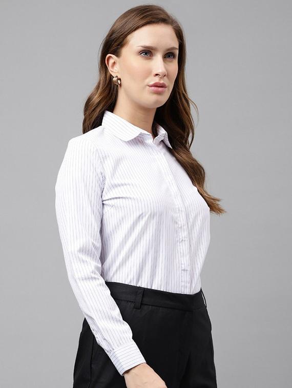 women striped collared long sleeve shirt - 22038468 - Standard Image - 1