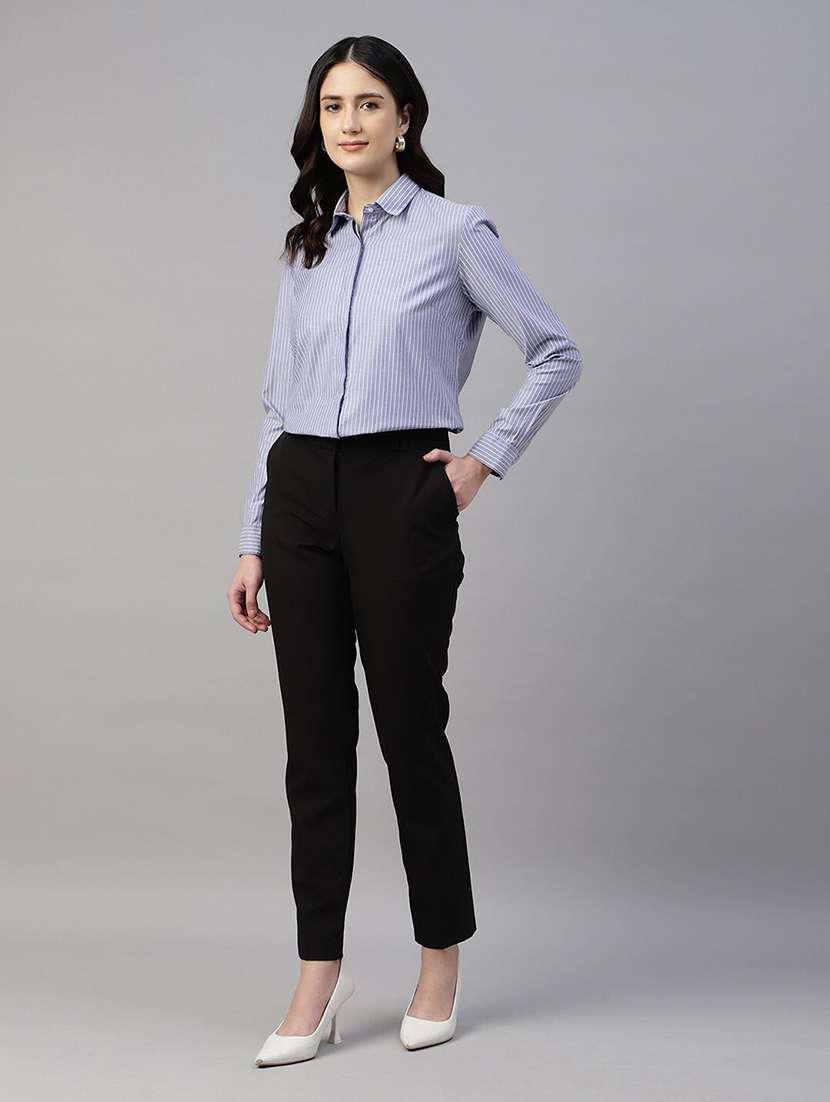 women striped collared long sleeve shirt - 22038470 -  Standard Image - 4