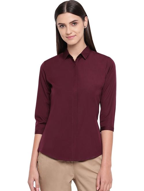 women solid collared three quarter sleeve shirt - 22038471 - Standard Image - 0
