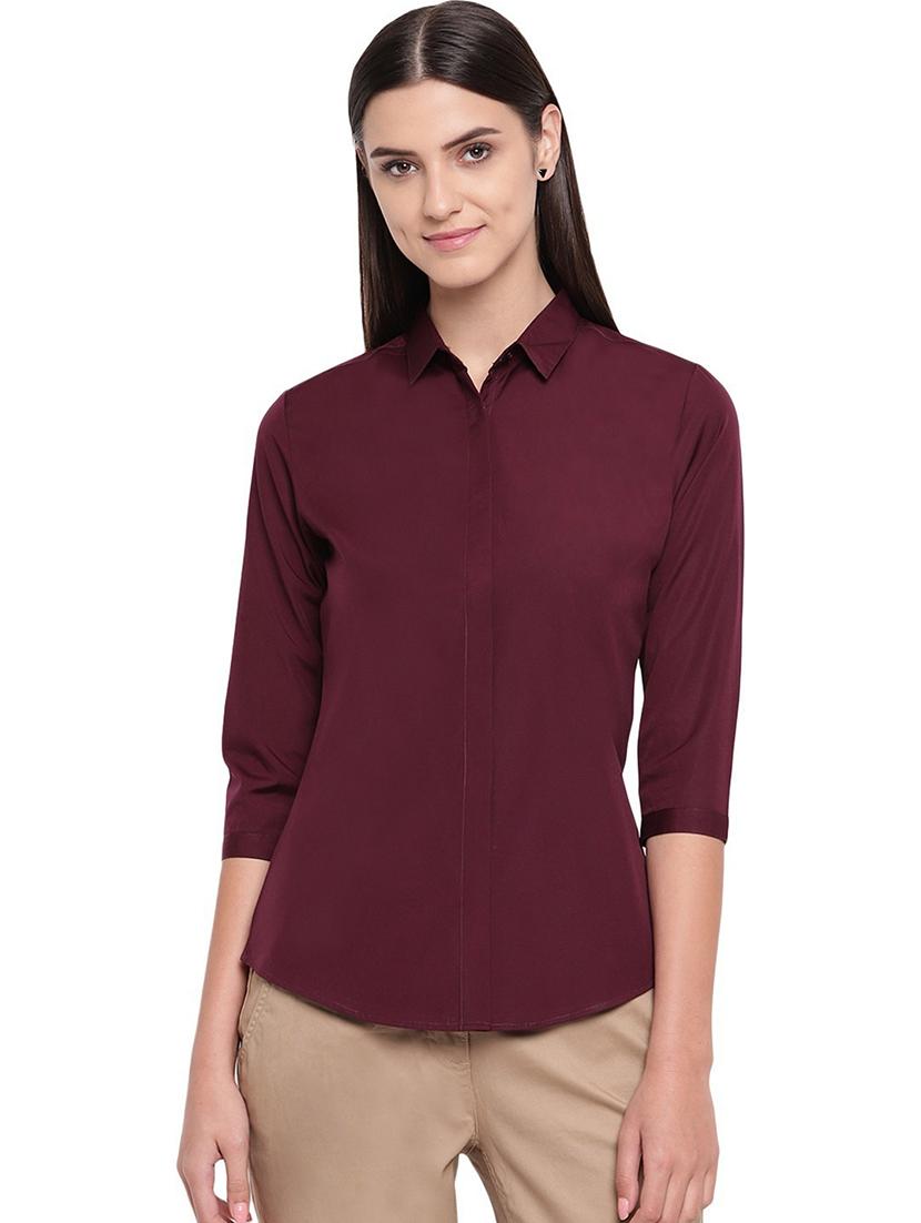 women solid collared three quarter sleeve shirt - 22038471 - Zoom Image - 0