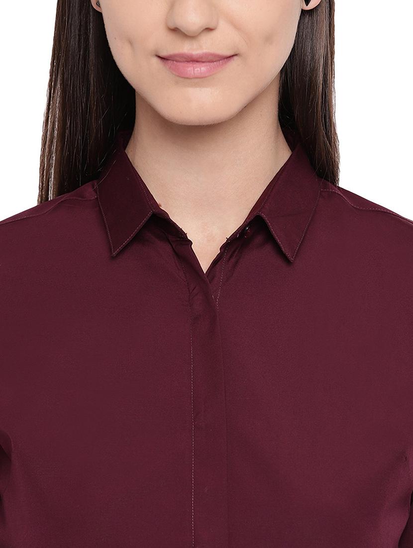 women solid collared three quarter sleeve shirt - 22038471 - Standard Image - 4