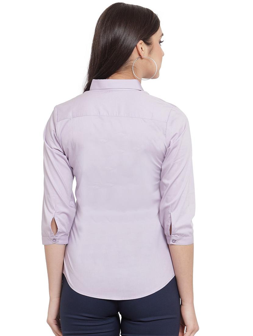 women solid collared three quarter sleeve shirt - 22038472 - Standard Image - 1