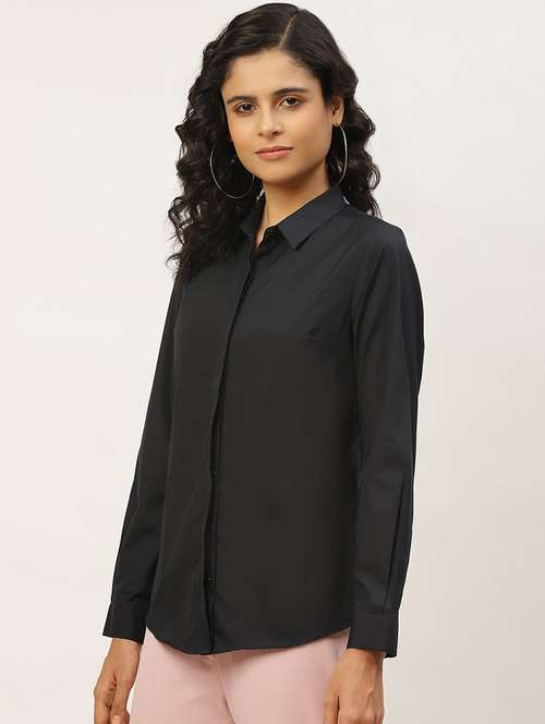 women solid collared long sleeve shirt - 22038473 -  Standard Image - 0