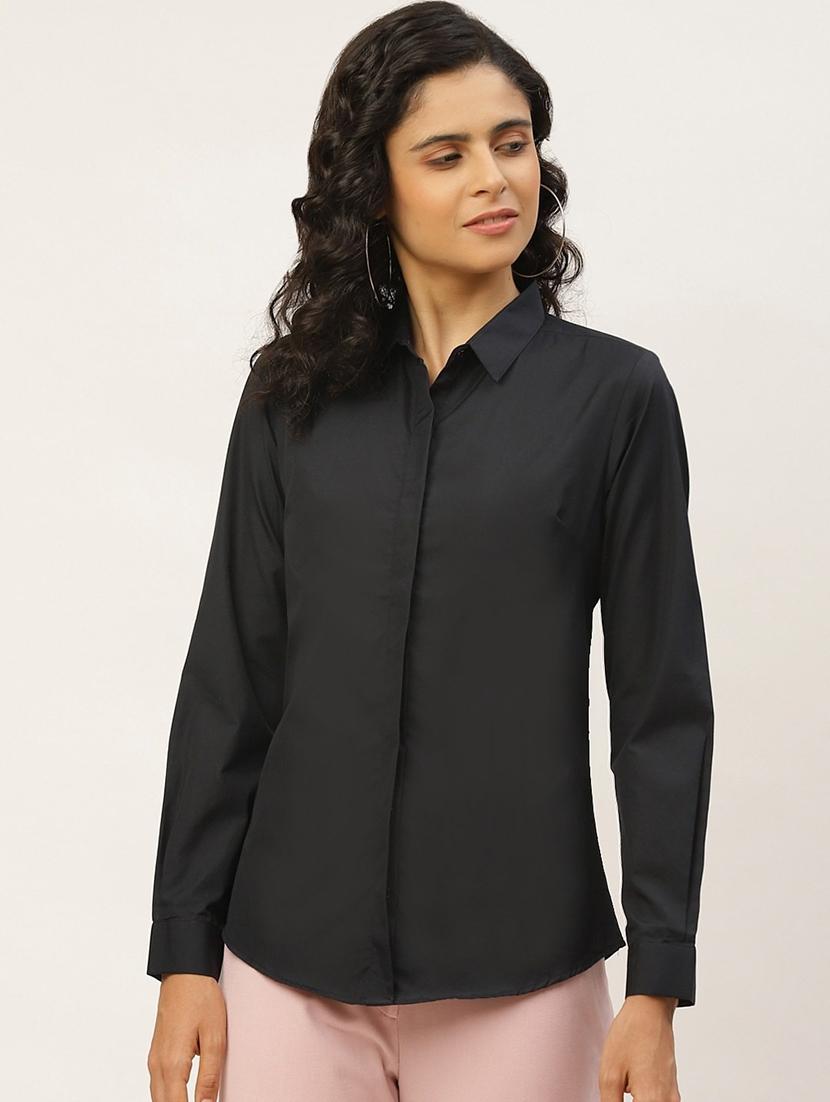 women solid collared long sleeve shirt - 22038473 - Standard Image - 1