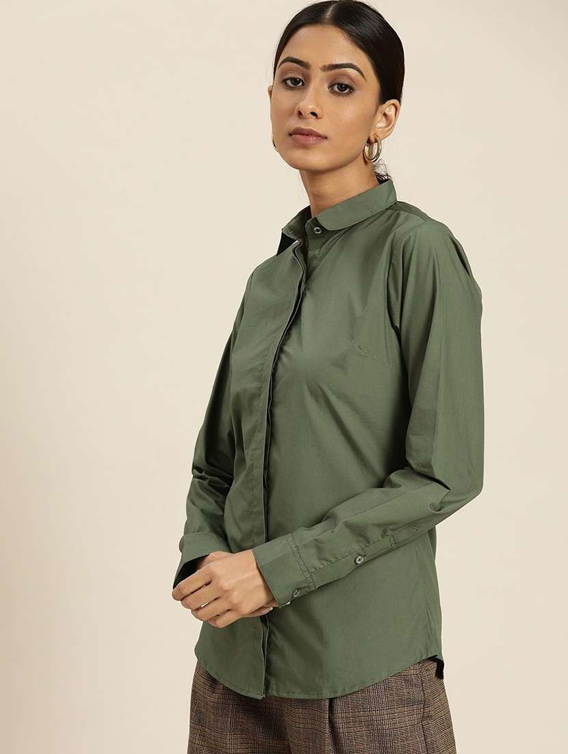 women solid collared long sleeve shirt - 22038474 -  Standard Image - 1