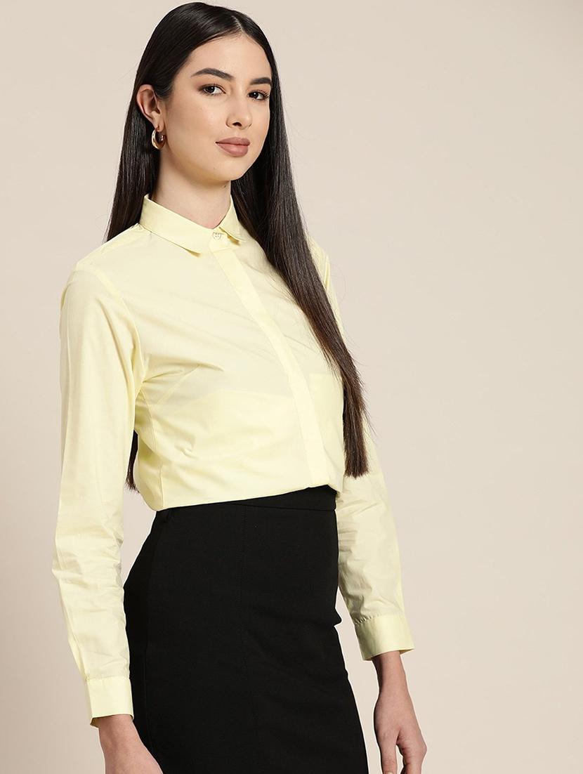 women solid collared long sleeve shirt - 22038475 -  Standard Image - 1