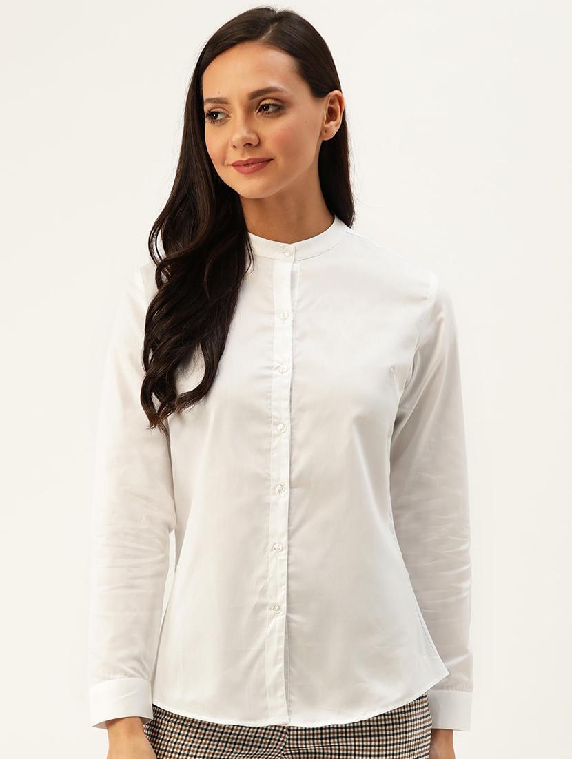 women solid mandarin collar long sleeve shirt - 22038479 -  Zoom Image - 0