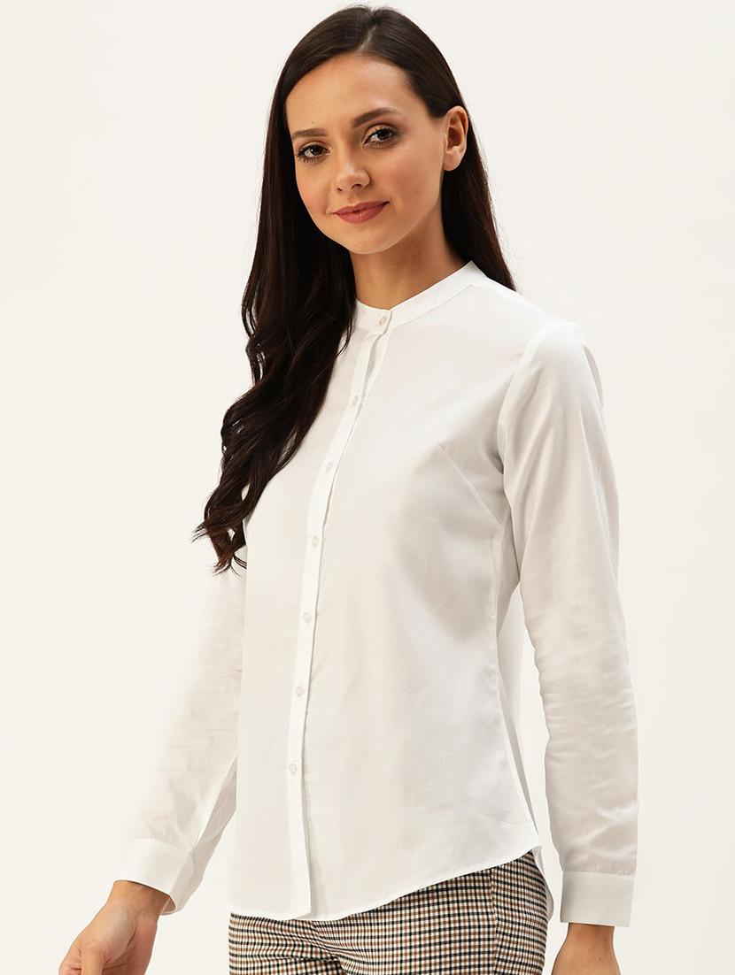 women solid mandarin collar long sleeve shirt - 22038479 -  Standard Image - 1