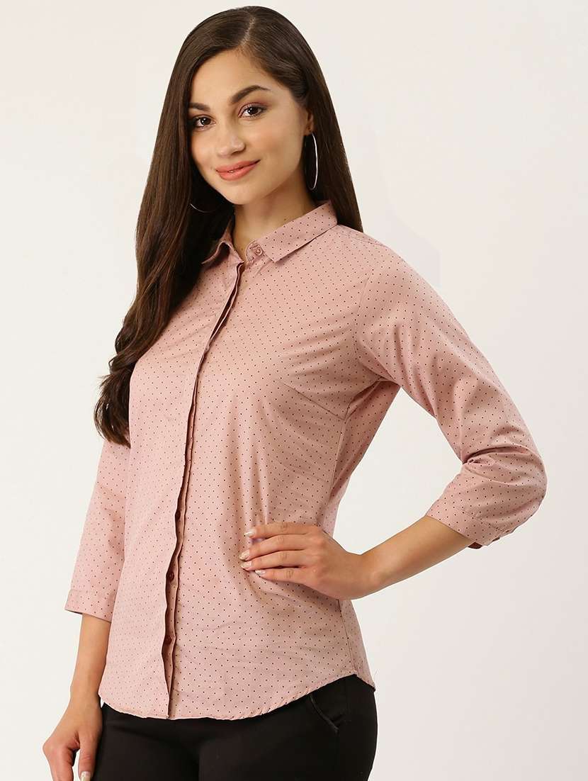 women polka doted collared three quarter sleeve shirt - 22038480 -  Standard Image - 1