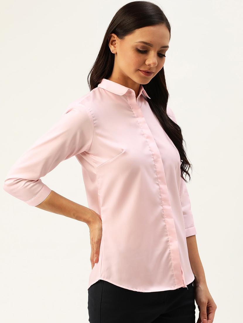 women solid collared three quarter sleeve shirt - 22038486 - Standard Image - 1