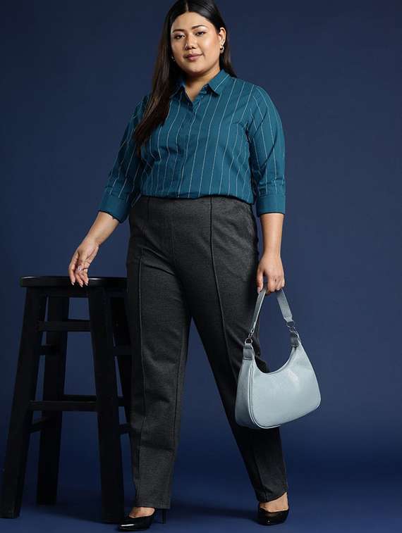 women plus size striped collared long sleeve shirt - 22038488 - Standard Image - 4