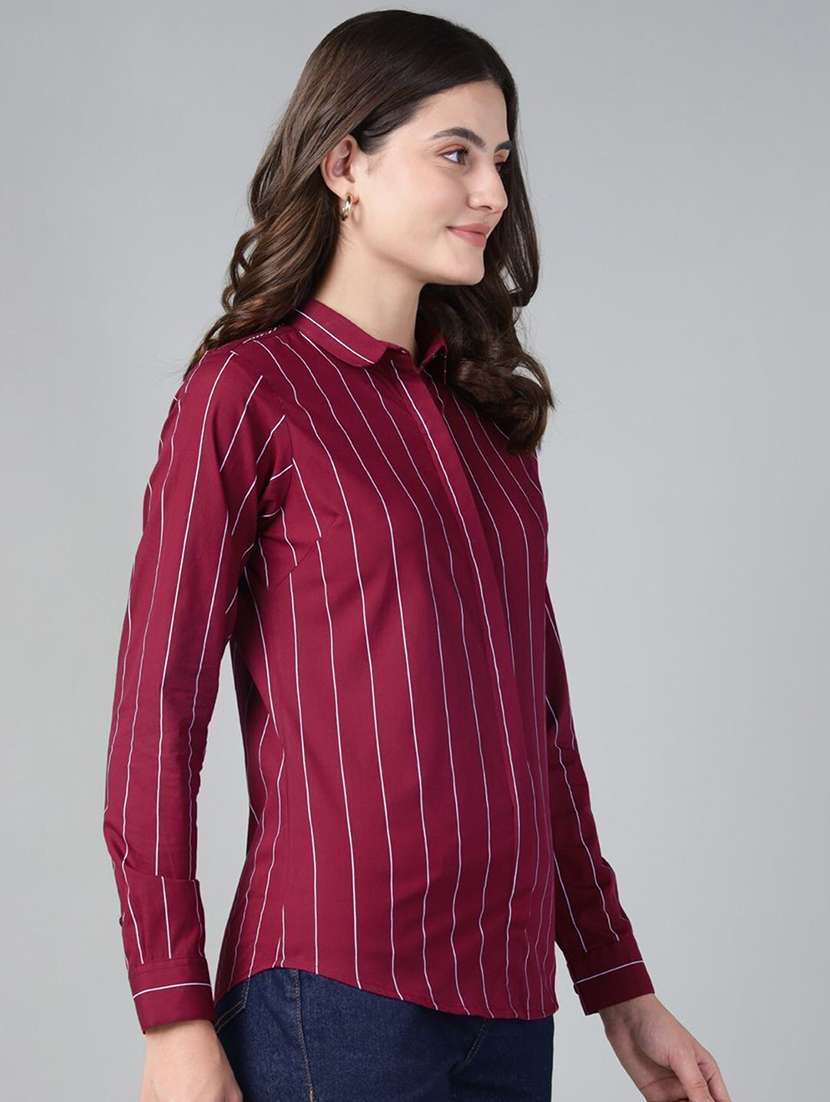 women striped collared long sleeve shirt - 22038489 -  Standard Image - 1