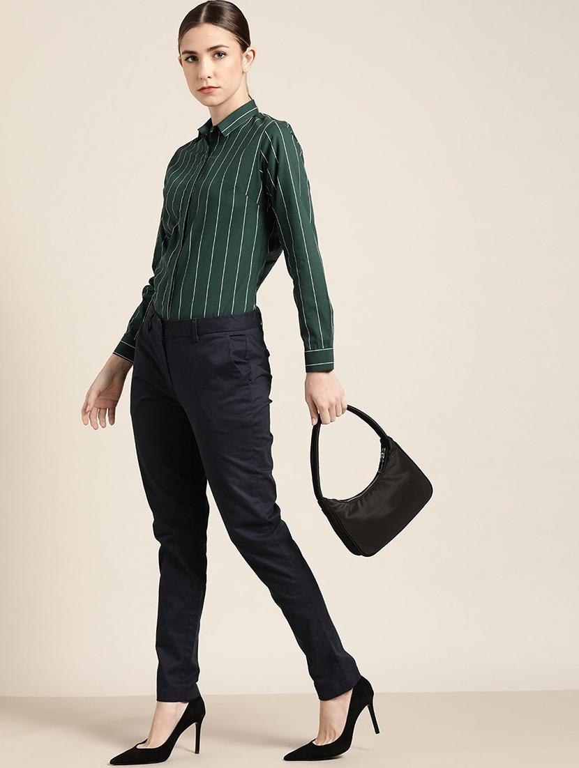 women striped collared long sleeve shirt - 22038490 - Standard Image - 4