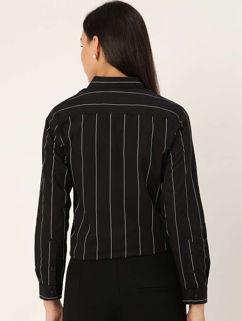 women striped collared long sleeve shirt - 22038491 -  Standard Image - 1