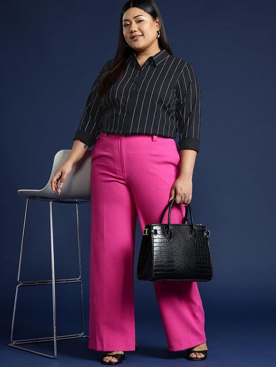 women plus size striped collared long sleeve shirt - 22038492 - Standard Image - 4