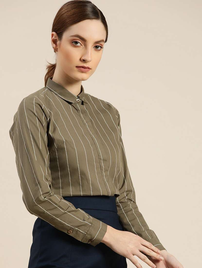 olive cotton regular shirt - 22038503 -  Standard Image - 1