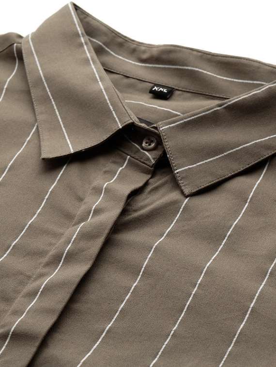 women plus size striped collared long sleeve shirt - 22038504 -  Standard Image - 4