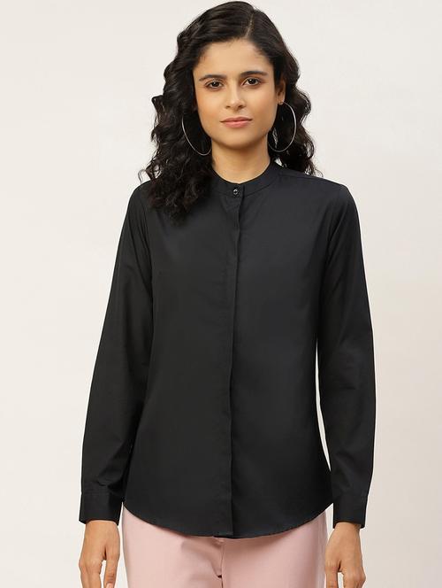 women solid mandarin collared long sleeve shirt - 22038511 - Standard Image - 0