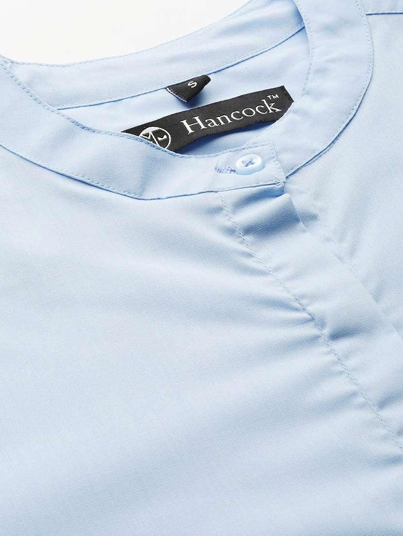 women solid mandarin collared long sleeve shirt - 22038512 -  Standard Image - 4